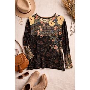 Johnny Was Boho Floral Bamboo Top L Relaxed Fit Artsy Cottagecore Hippie